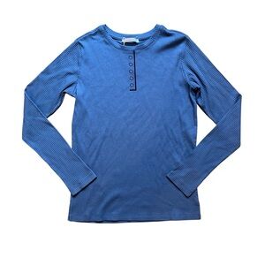 Kidichic Girls Henley Printed Blue Ribbed Long Sleeve T-Shirt Size 14 NWT